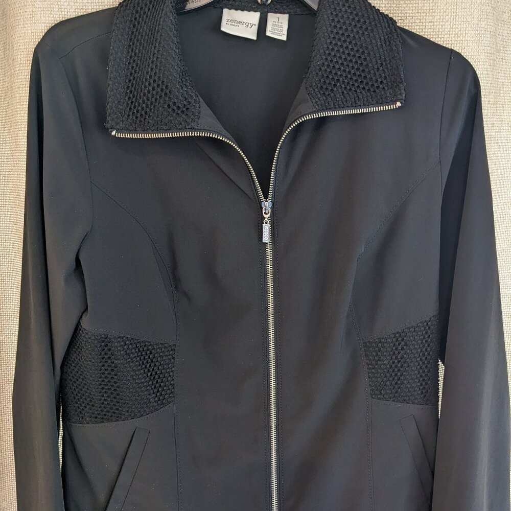 Chico's Zenergy Solid Black Lightweight Zip Up Long Sleeve Jacket, Size 1P
